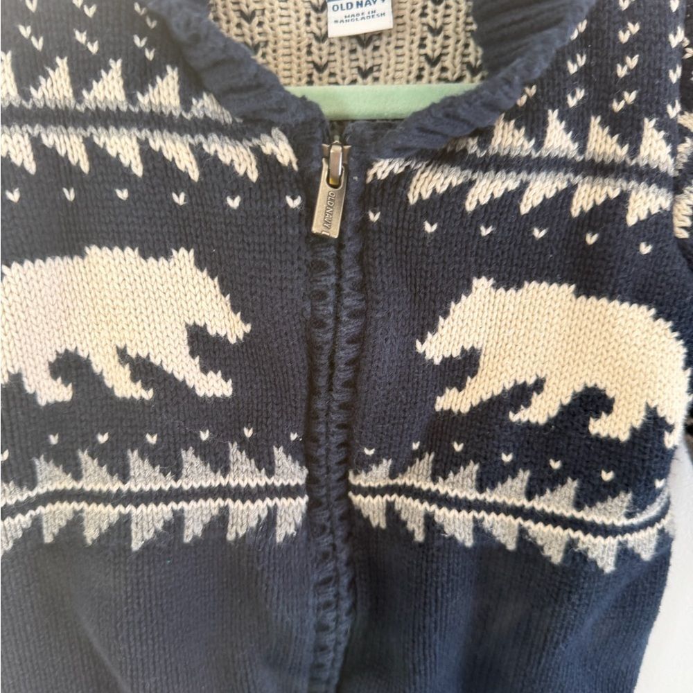 Old Navy Black & Cream Bear Zip Knit Sweater Jacket - Picture 2 of 5